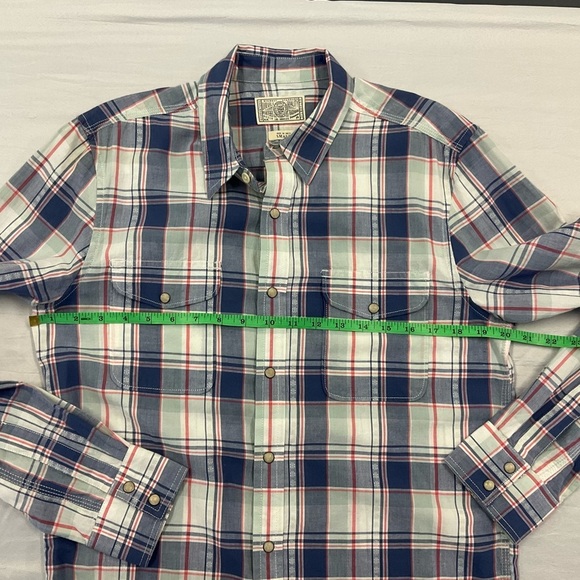 LUCKY BRAND Men’s Blue Green Plaid Long Sleeve Shirt Western Pearl Snap, sz SM - Picture 7 of 7